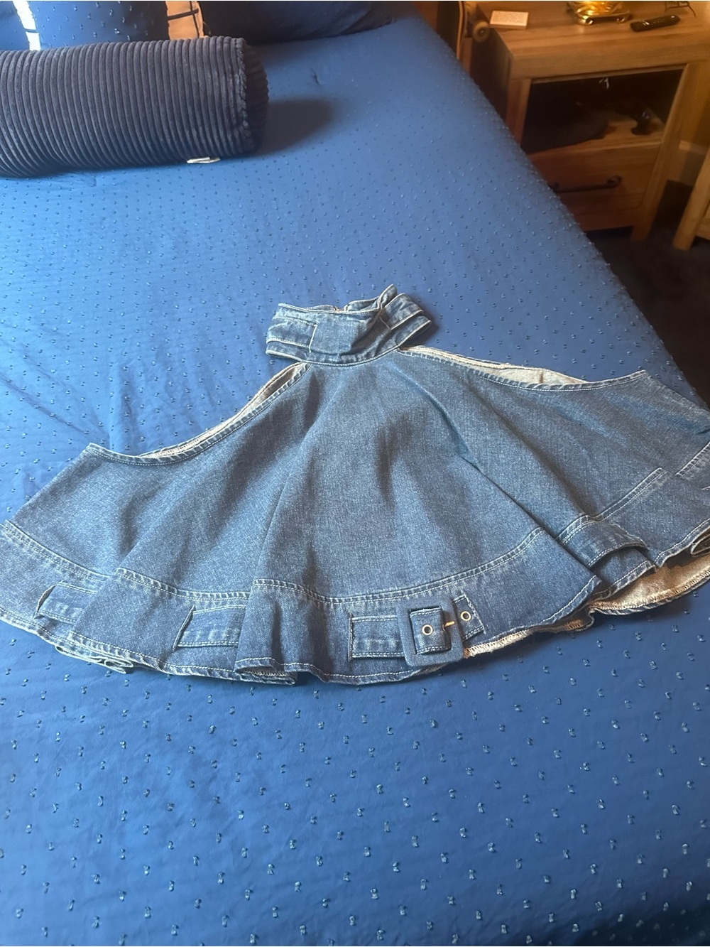 Denim Halter Crop Top in Washed Blue - Picture 4 of 4